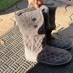 UGG Gray Knit Buttoned Mid-Calf Booties